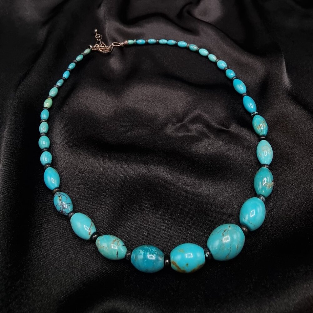 Jay King Mine Finds 925 Sterling Silver Turquoise Bead Necklace 18" Adjustable